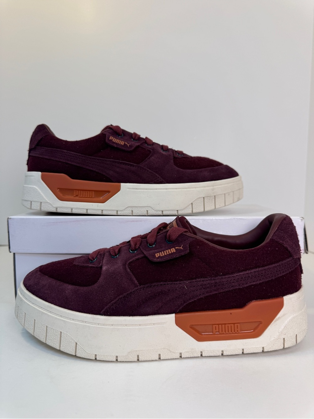 Puma cali dream wooly platform burgundy suede sneakers - women’s 8